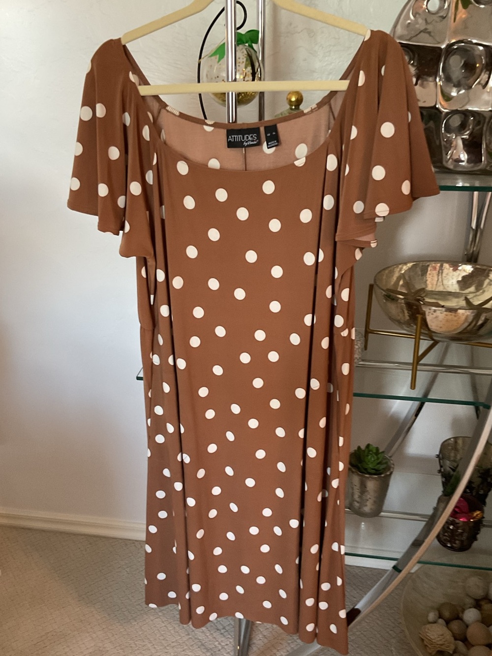 Attitudes by Renee Brown Polka Dot Midi Dress with Flutter Sleeves